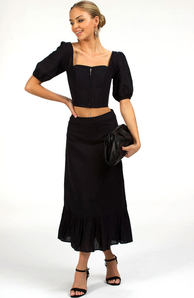 Black Linen Prairie Skirt