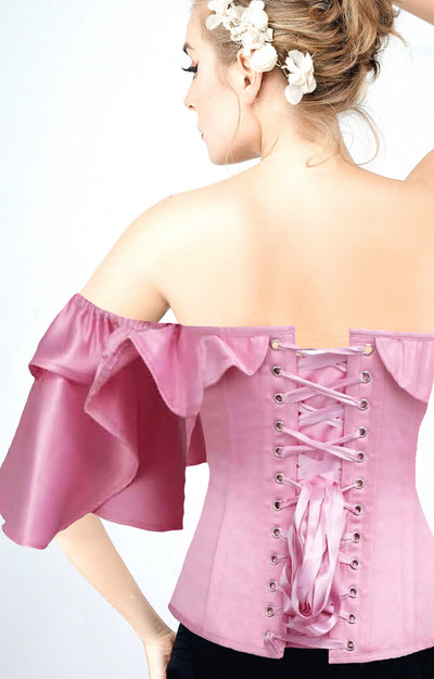 Pink Satin Waterfall Corset Top Back