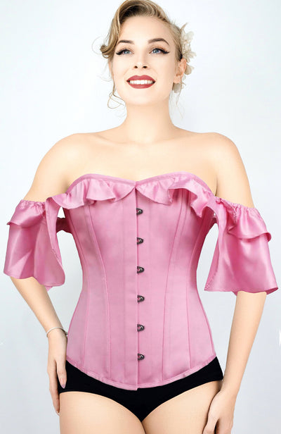 Pink Satin Waterfall Corset Top Front