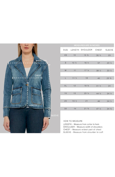 CORSETI DENIM BLAZER SIZE CHART