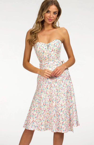 FLORAL MEADOW ASYMMETRIC WRAP SKIRT FRONT