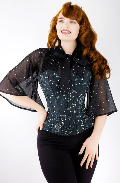 GALAXY OVERBUST CORSET WITH CORD LACING FRONT WITH SHIRT