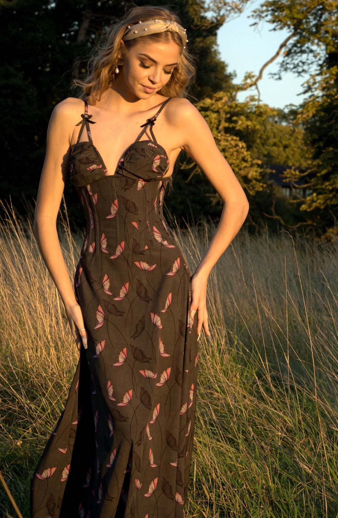 PINK POPPY CORSET MAXI DRESS FRONT