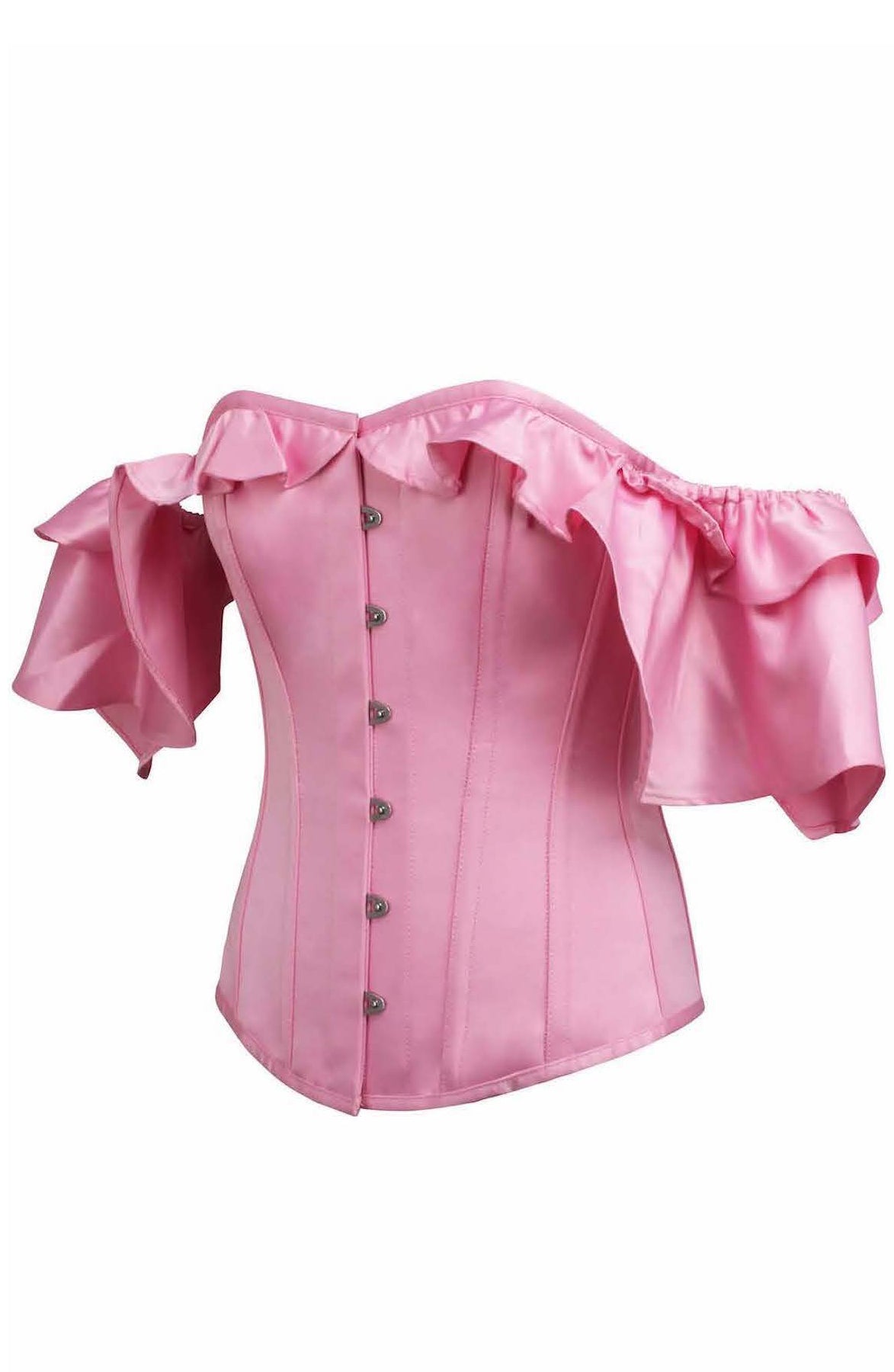 PINK SATIN WATERFALL CORSET SIDE