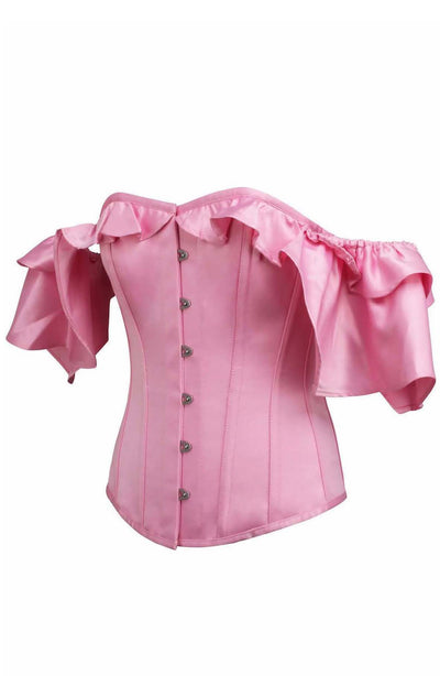 PINK SATIN WATERFALL CORSET SIDE