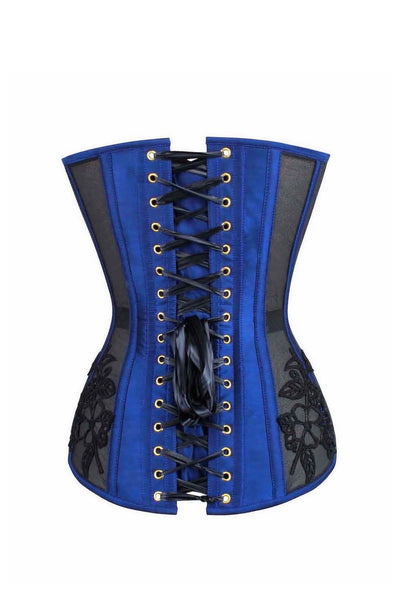 SAPPHIRE BLUE LACE APPLIQUE LONGLINE CORSET BACK