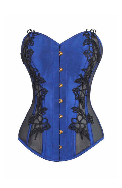 SAPPHIRE BLUE LACE APPLIQUE LONGLINE CORSET FRONT