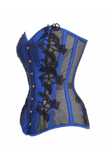 SAPPHIRE BLUE LACE APPLIQUE LONGLINE CORSET SIDE