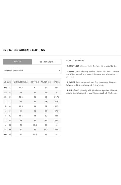 SYDNEY BELLA BLAZER SIZE CHART
